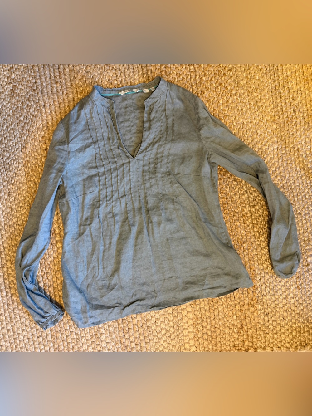 Boden Slate Blue Lightweight Linen-Blend Long-Sleeve Blouse Sz 8